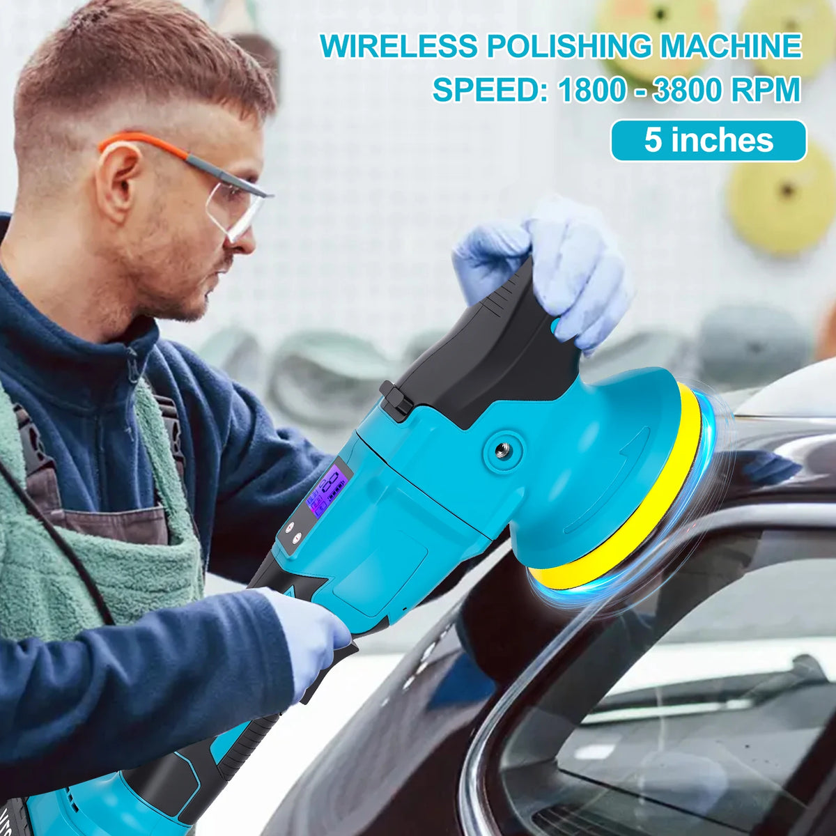 Lucidatrice per auto senza fili con display digitale a 6 velocità, lucidatrice elettrica per auto, macchina per lucidatura e ceratura, compatibile con batteria Makita 18V.