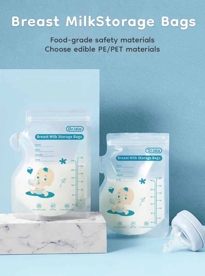 MAMIJOY Sacchetto per la conservazione del latte materno 250ML 30/150PCS Design con chiusura a doppia guarnizione e beccuccio indipendente Sacchetto per la conservazione del latte senza BPA Regalo Penna MSB01
