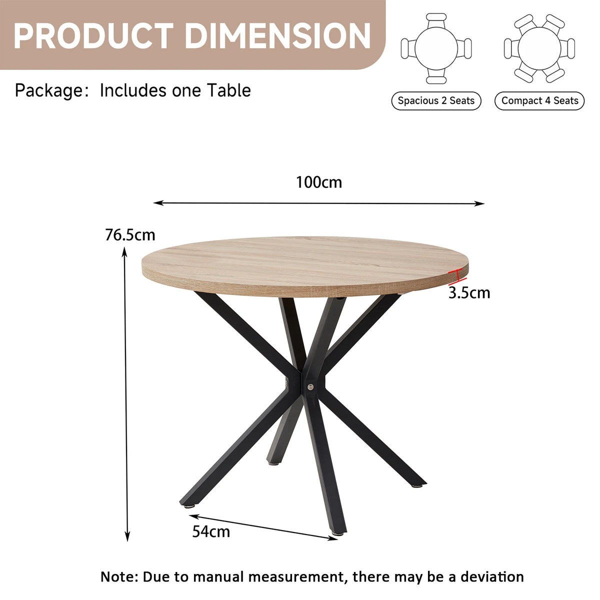 Tavolo da pranzo rotondo in stile nordico EGOONM, 100 cm, piano in MDF, gambe in metallo nero, ideale per sala da pranzo, cucina e arredamento della casa.