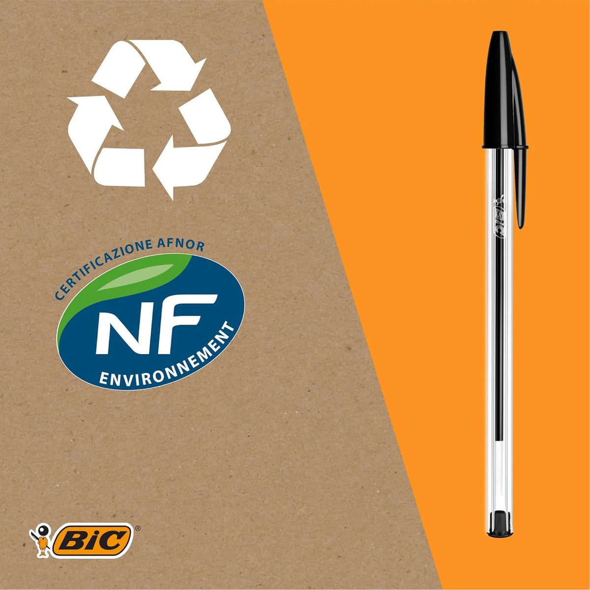 BIC Cristal Up, Penne Nere a Sfera, Punta Media 1.2mm, 50 Unità, Cancelleria Scuola e Ufficio, Scrittura Scorrevole