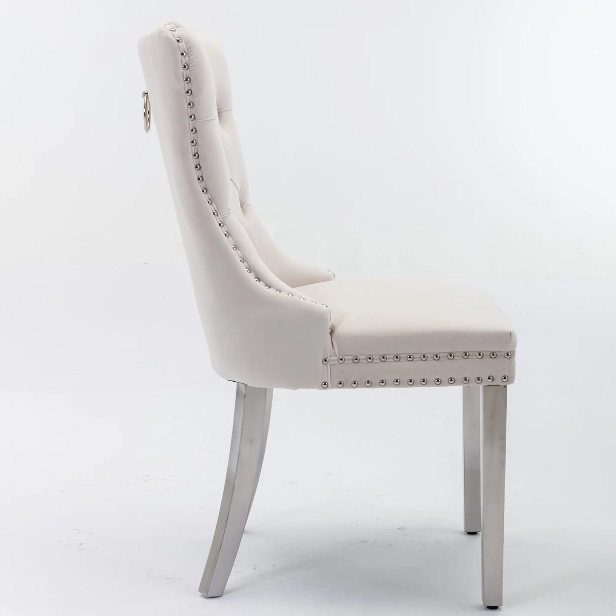 Set di 2 sedie da pranzo in velluto, sedie d’arredo imbottite, 50 cm di larghezza x 95 cm di altezza, con schienale alto e dettagli a bottoni, gambe in acciaio inossidabile cromato e finiture con borchie, sedie da pranzo mo