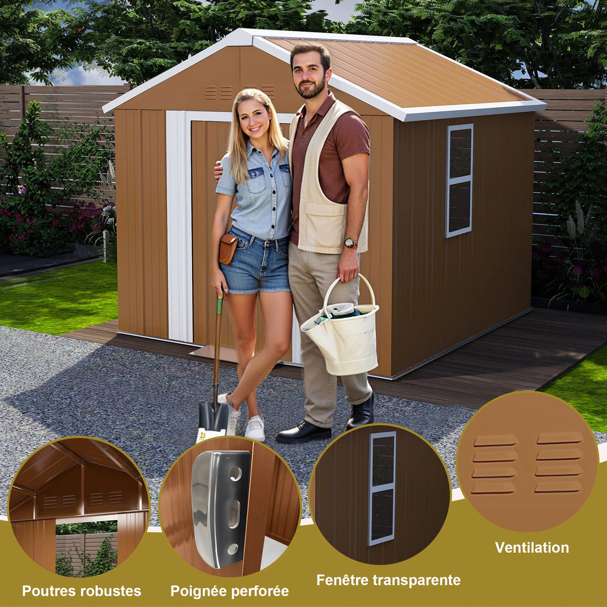 Casetta da giardino 1,8x1 m, capanno per attrezzi da esterno in metallo resistente alle intemperie con finestra, porta con serratura e sistema di ventilazione, senza pavimento, robusta casetta da giardino in acciaio per corti