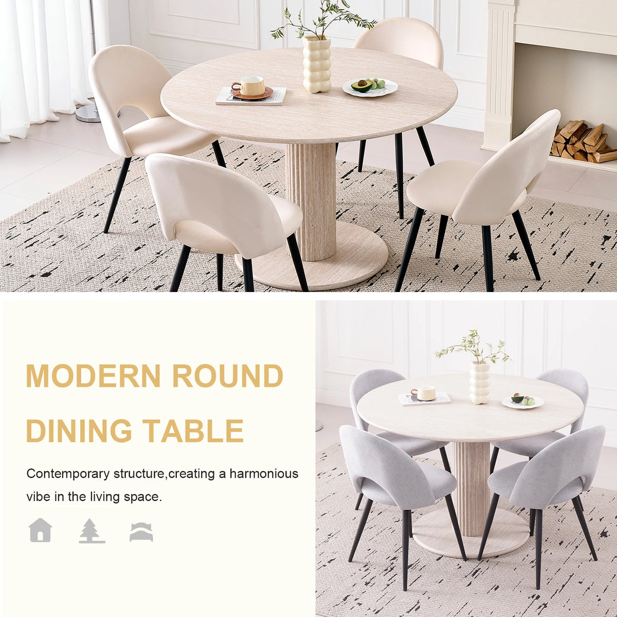 Tavolo da pranzo rotondo in stile nordico, tavolo da pranzo moderno per cucina domestica in legno massello, adatto per 4-6 persone, diametro 115 cm