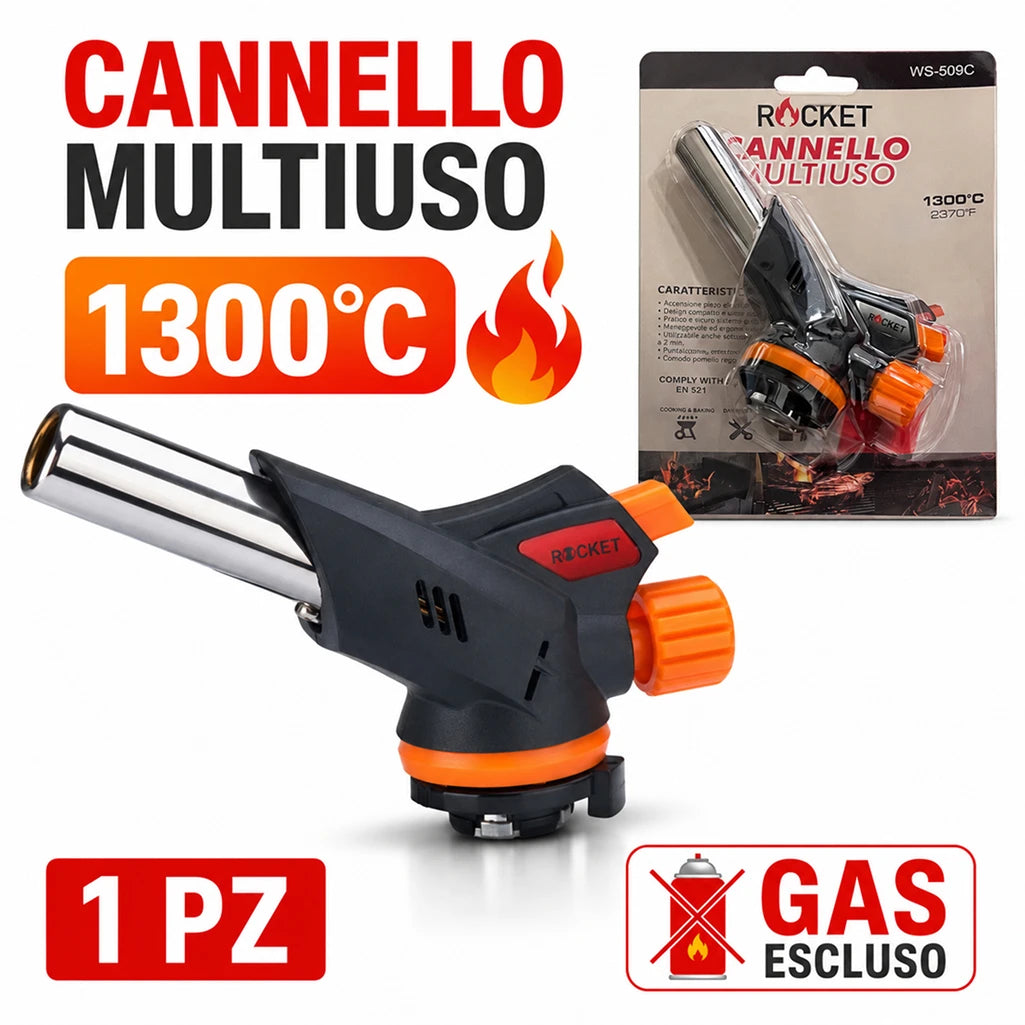 Confezione da 1 testa di cannello a gas Qback con adattatore Ø 22 mm, torcia da cucina e accenditore multiuso per cucina, barbecue e piccoli lavori compatibili