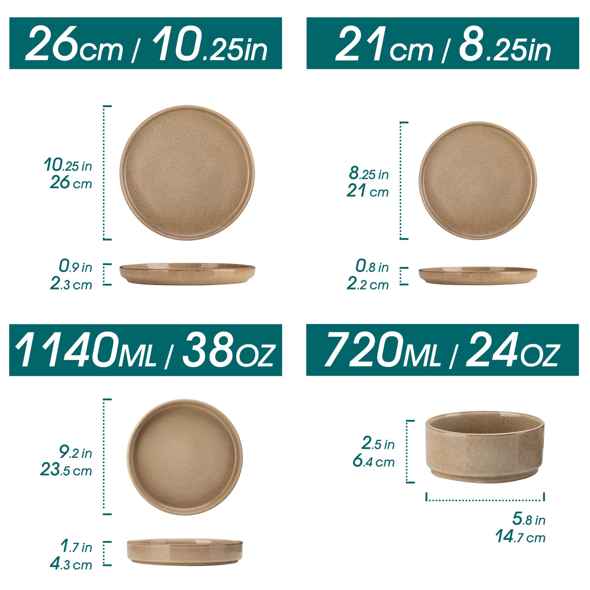 Servizio di piatti in gres Vancasso da 16/32 pezzi, set da tavola Kiln Change con 4/8 piatti piani/dessert/da zuppa/ciotole