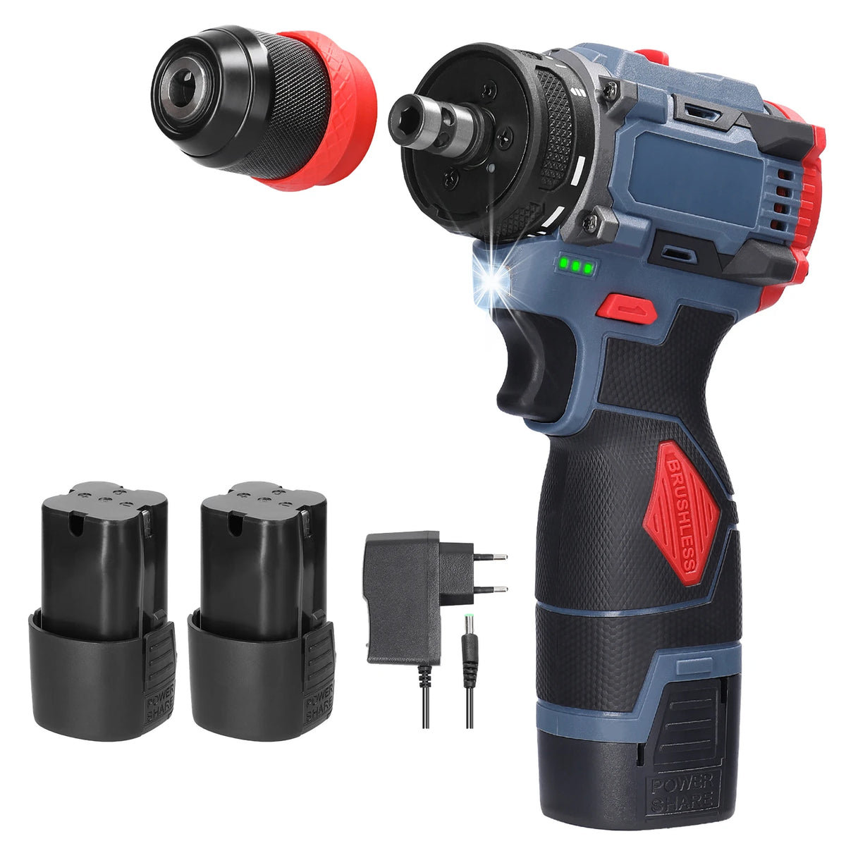 Trapano Cordless Brushless 16.8V 45Nm a 2 Velocità con Luce LED, Trapano Elettrico Ricaricabile per Fai-da-Te Domestico, Lavorazione del Legno e Foratura del Metallo con 2 Batterie da 1300mAh