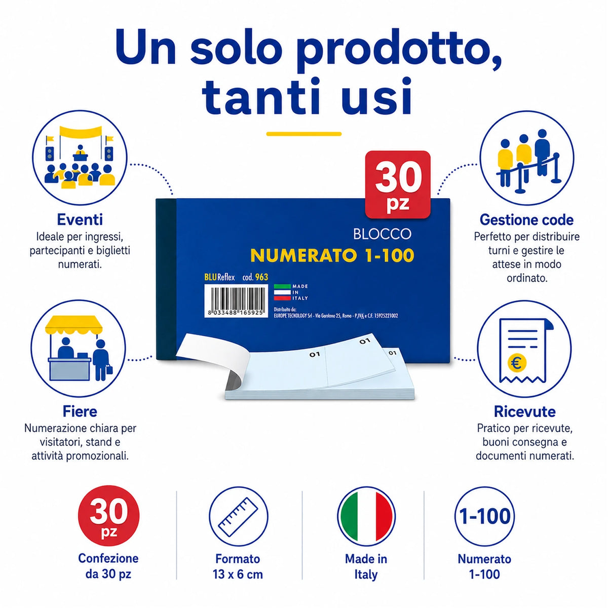 Confezione da 30 blocchi scontrino numerati 1-100, blocchi per ricevute, turni, magazzino, ufficio, negozi e attività commerciali