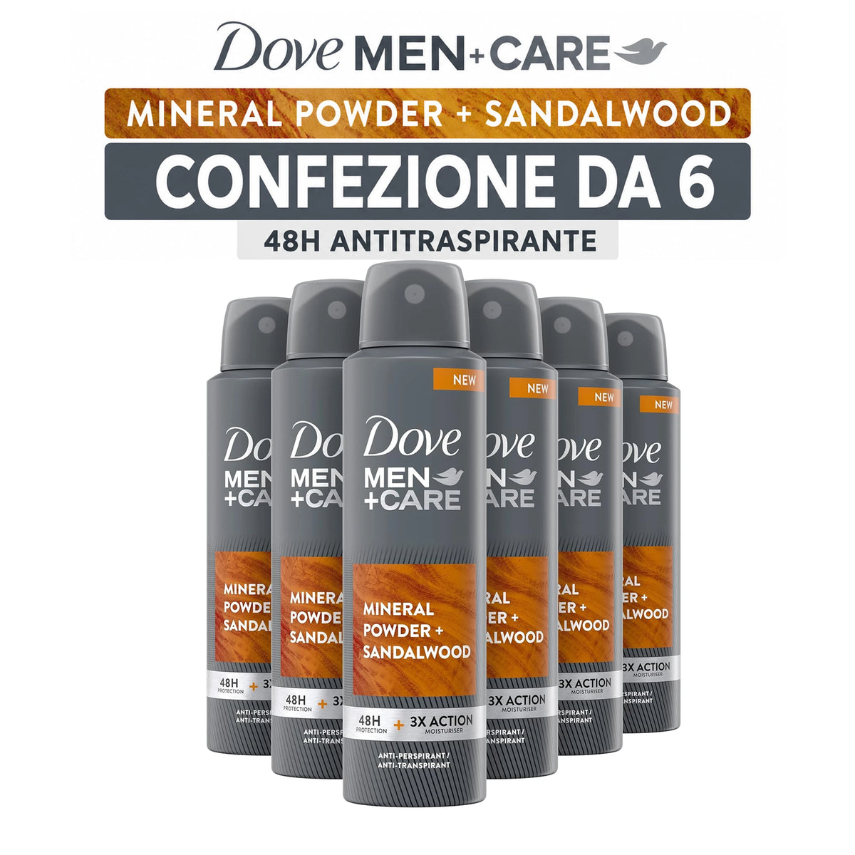 Dove Men+Care Spray Minerals + Sage 150 ml, deodorante spray uomo, varianti da 2, 3 o 6 confezioni, 300/450/900 ml totali