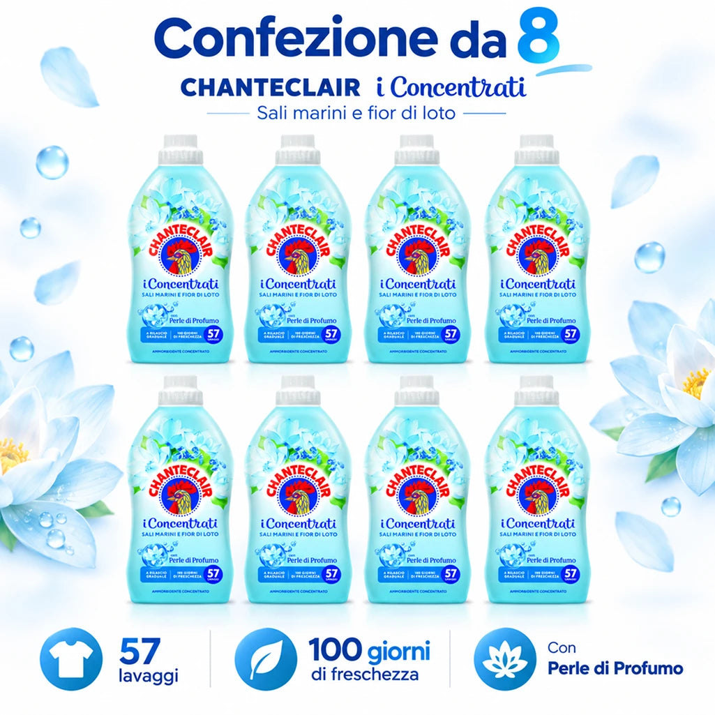 Confezione da 8 Chanteclair Ammorbidente Fiori di Loto 57 Lavaggi, 456 lavaggi totali per bucato in lavatrice