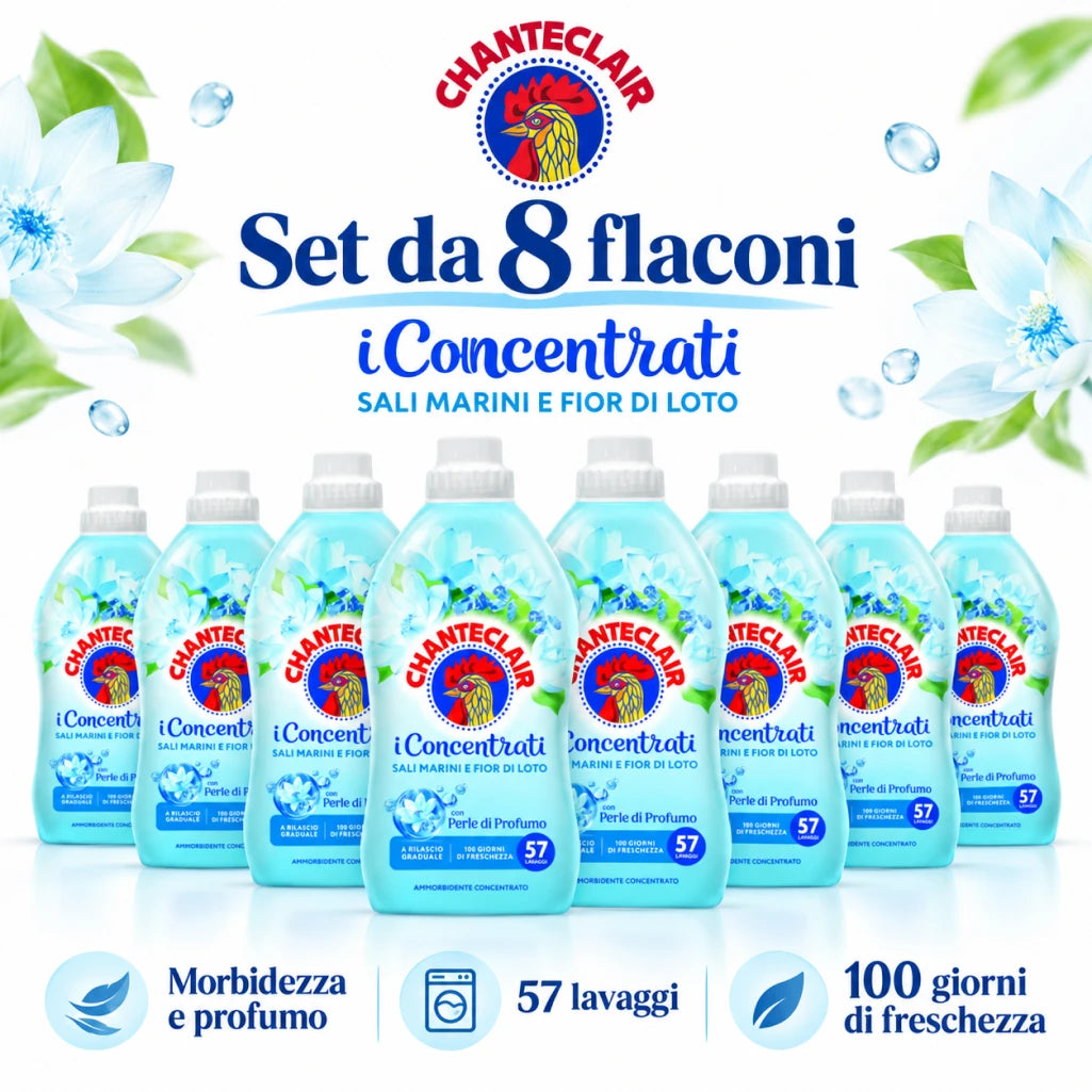 Confezione da 8 Chanteclair Ammorbidente Fiori di Loto 57 Lavaggi, 456 lavaggi totali per bucato in lavatrice