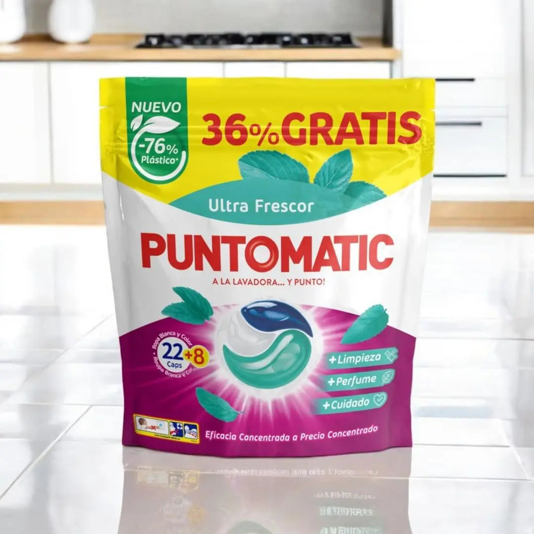 PUNTOMATIC 22+8 Ultra Freshness Capsule Tricamara, Confezione Risparmio 4x30 Totale 120 Lavaggi, Detersivo per Lavatrice, Per Biancheria e Colori, Smacchiatore