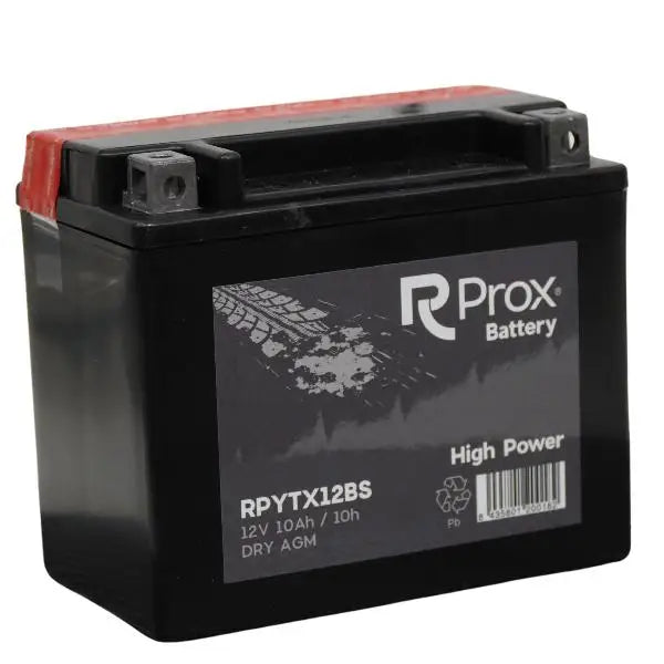 Batteria per moto YTX12-BS AGM ad alta potenza 12V 10Ah 180A. Massima potenza di avviamento. Batteria RC Prox prodotta in Europa.