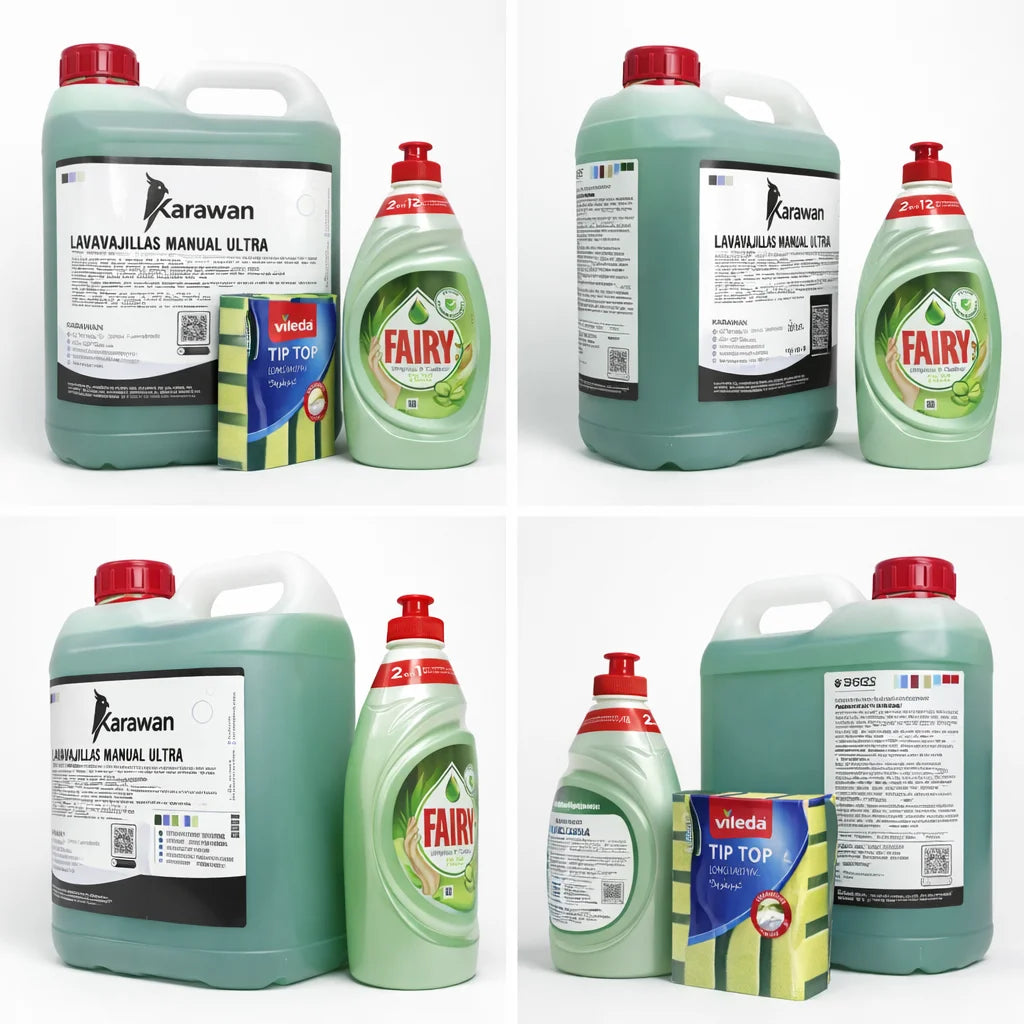 Kit Pulizia Lavastoviglie - Detergente Concentrato Ultra Karawan 5L + Fairy 340ml + Spugne Videla x5 Unità
