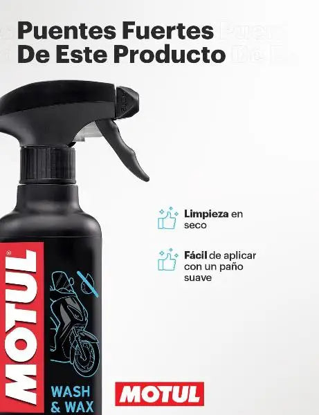 MOTUL MC CARE E1 LAVAGGIO E CERA.
Lavanderia a secco esterna
Pulisce e lucida plastica e vernici
Contenitore spray
Contenitore da 400 ml