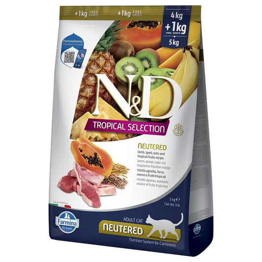 Alimento per agnello di selezione tropicale Farmina N&D per gatti sterilizzati