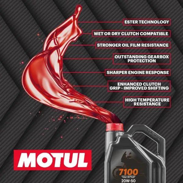 Motul 7100 20W50 4T
Lubrificante per moto ad alte prestazioni. 100% Sintetico - Esteri.
Contenitore da 4 litri.