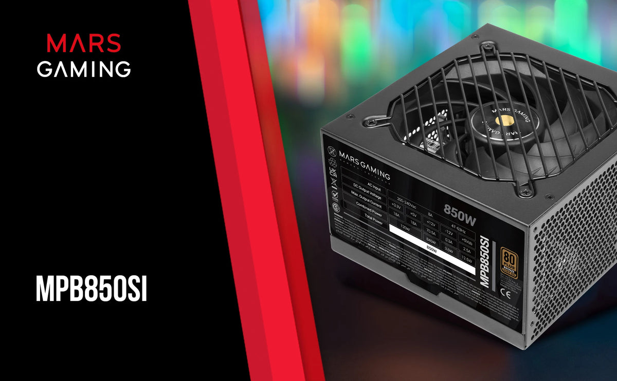 Mars Gaming MPBSI, alimentatore PC ATX, 7 anni di garanzia, bronzo 80Plus 230 V, efficienza del 90%, ventola SI Extreme Silence con nucleo in rame, tecnologia AI2-RPM, DC-DC e SMD, ATX 550 W / 650 W / 750 W / 850 W Fonte PC
