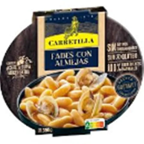Cartella portapacchi Fabes con clams 7 unità da 350 piatti tradizionali gourmet pronti per ricette, senza glutine con 2% di olio extra vergine, ingredienti naturali al 100% e senza additivi conservanti.