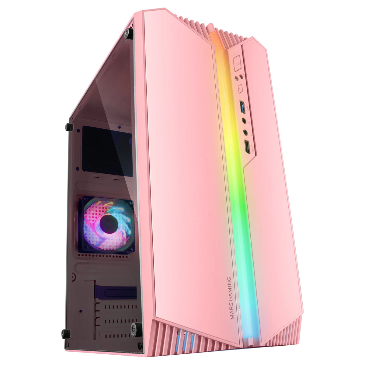 Mars Gaming MC-S1, custodia compatta per PC da gioco Micro-ATX, 12 modalità ARGB anteriore, finestrino laterale, supporto raffreddamento liquido, ventola FRGB, scatola ARGB nera, bianca o rosa