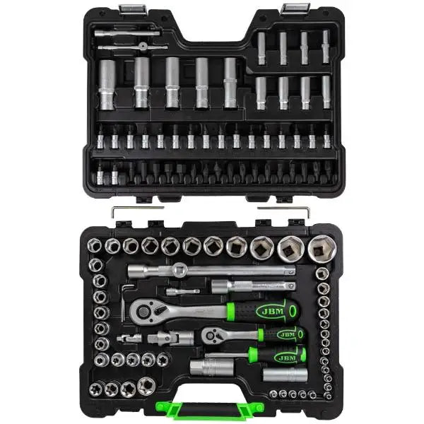 JBM 54037 Cassetta degli attrezzi da 108 pezzi con bussole esagonali zincate da 1/4" e 1/2"