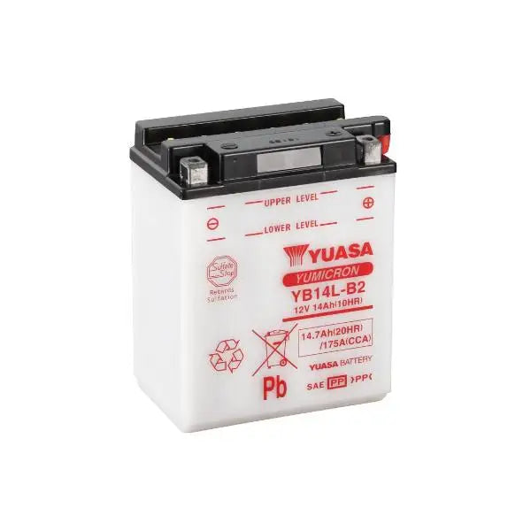 Batteria per moto YUASA YB14L-B2
12V 14.7Ah 175Amp.
Gamma YuMicron ®
Misure:
Lunghezza 136 mm
Larghezza 91 mm
Altezza 168 mm