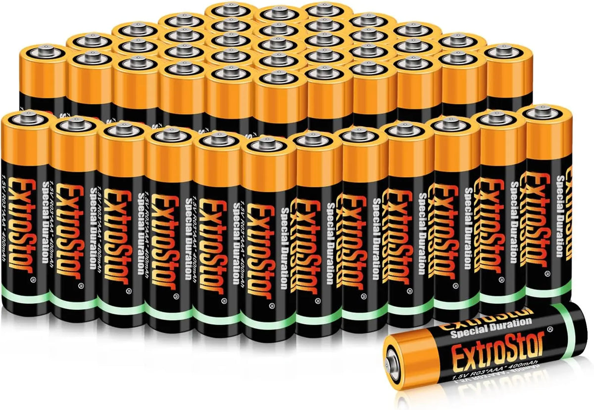 Pile AA e AAA Extrastar da 1,5 V, confezione risparmio da 24, 48 e 60 pezzi. Senza mercurio, non tossiche, adatte a molti dispositivi elettronici e giocattoli. Lunga durata, formato economico famiglia, disponibili due formati