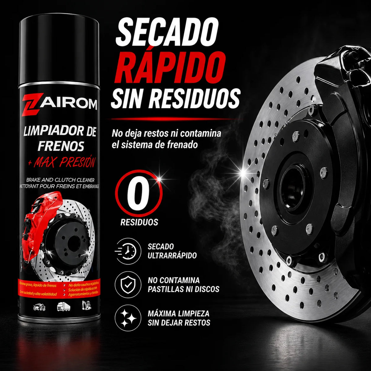 Spray Pulitore Freni 500 ml, Pulisce Freni e Frizione, Asciugatura Rapida Senza Residui, Sgrassatore di Alta Qualità per Auto e Moto - Zairom