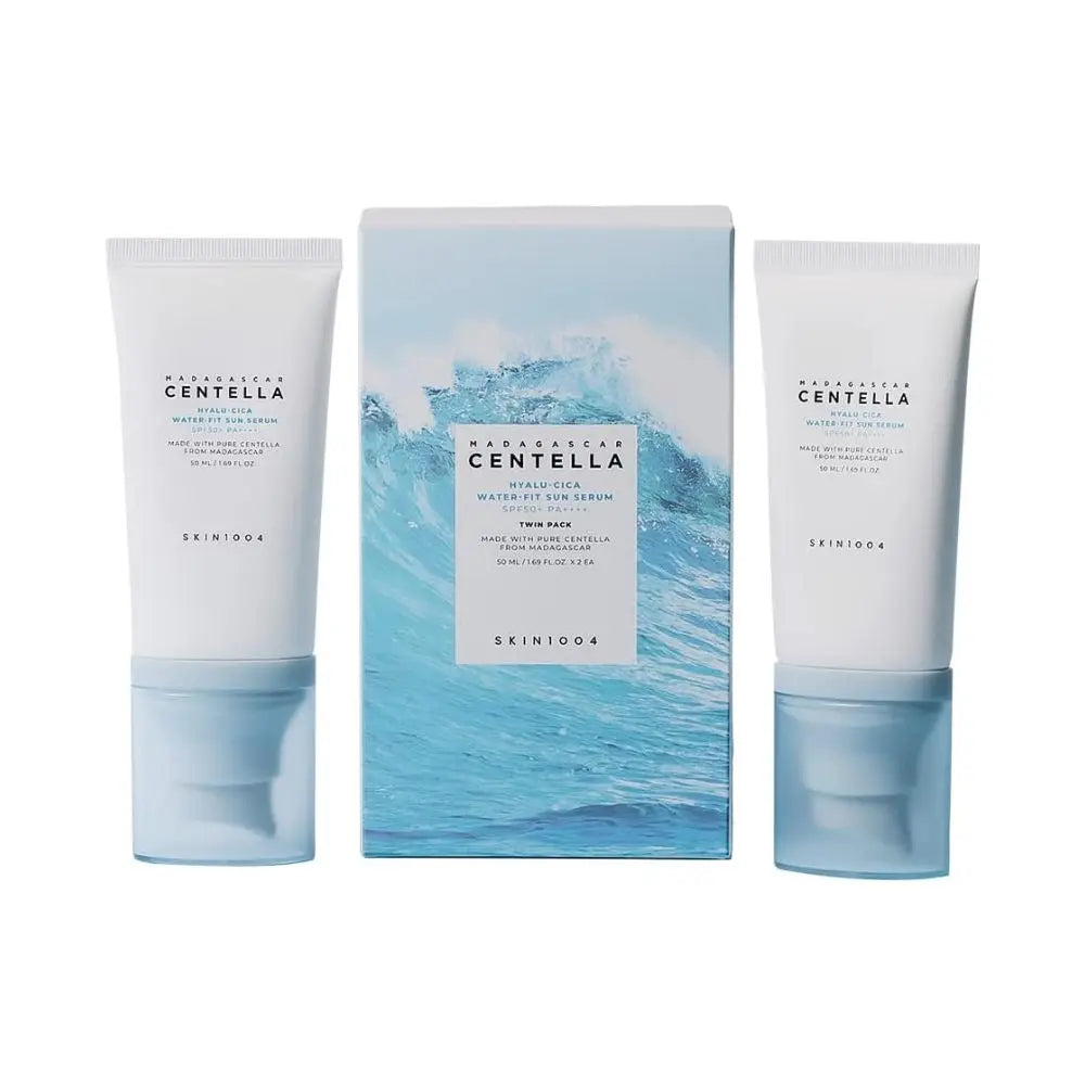 SKIN1004 Madagascar Centella Hyalu‑Cica Water‑Fit Sun Serum Set 2x50 ml | Crema solare coreana SPF50+ in formato siero, idratante e lenitiva per pelli sensibili senza residui untuosi