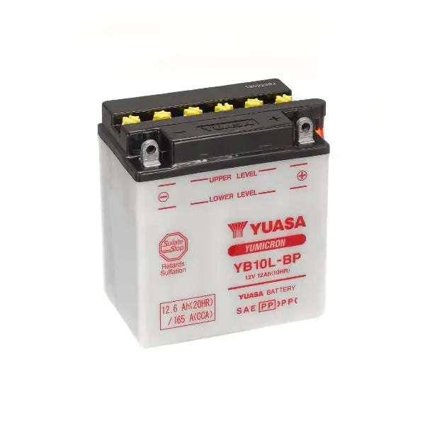 Batteria per moto YUASA YB10L-BP
12V 12.6Ah 165A (EN)
Gamma YuMicron ®
Misure:
Lunghezza 135 mm
Larghezza 90 mm
Altezza 145 mm