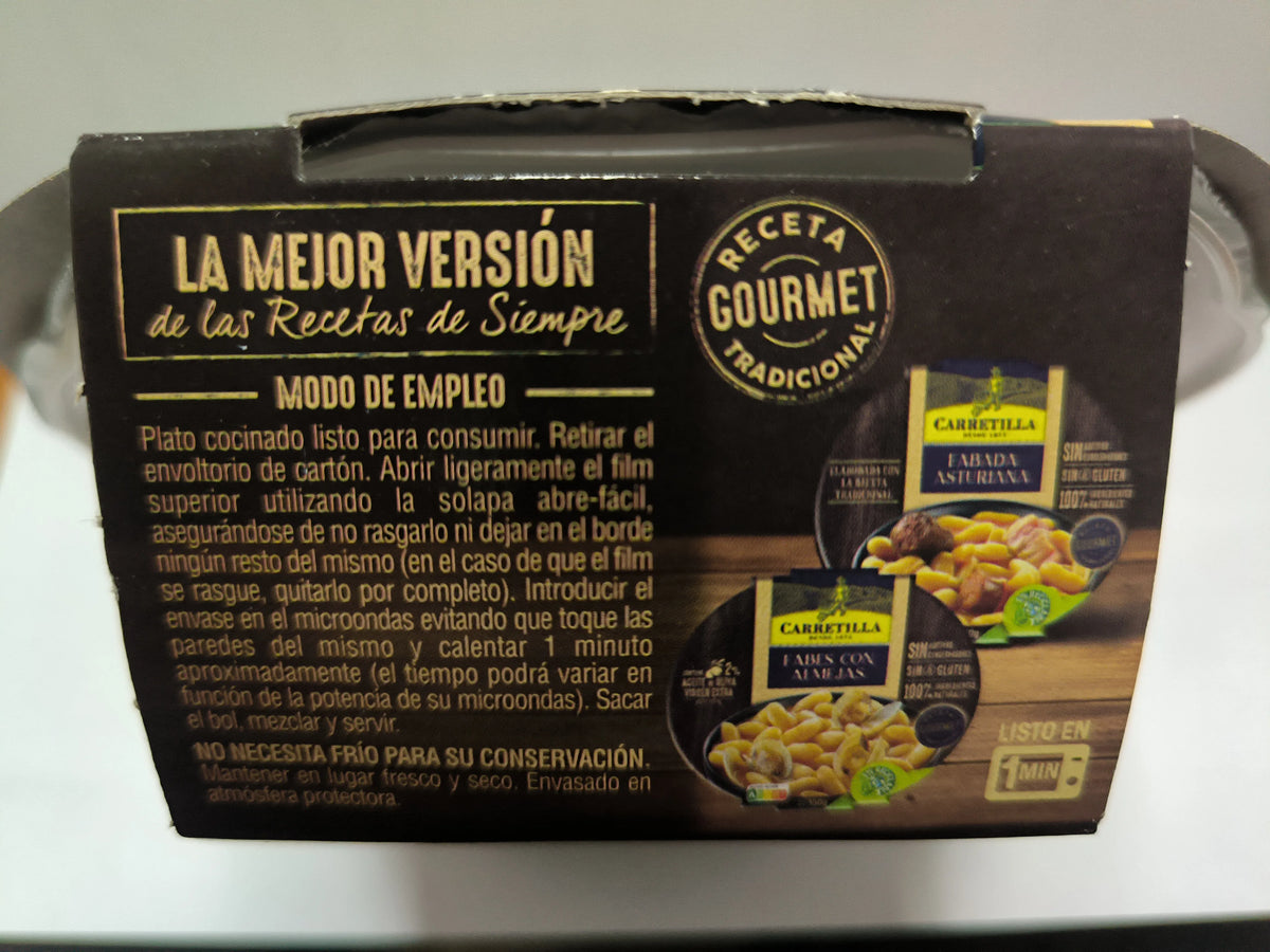 Cartella portapacchi Fabes con clams 7 unità da 350 piatti tradizionali gourmet pronti per ricette, senza glutine con 2% di olio extra vergine, ingredienti naturali al 100% e senza additivi conservanti.