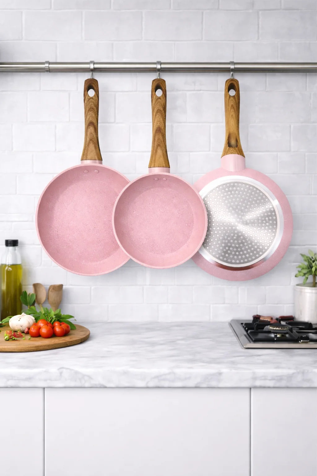 Set di Padelle Antiaderenti in Granito MR Kitchen 3 Pezzi 20-24-28 cm | Induzione | Manico Morbido al Tatto | Senza PFOA