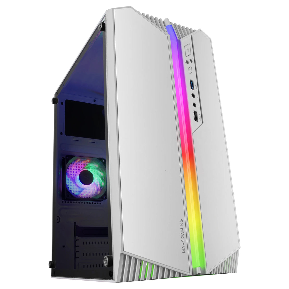 Mars Gaming MC-S1, custodia compatta per PC da gioco Micro-ATX, 12 modalità ARGB anteriore, finestrino laterale, supporto raffreddamento liquido, ventola FRGB, scatola ARGB nera, bianca o rosa