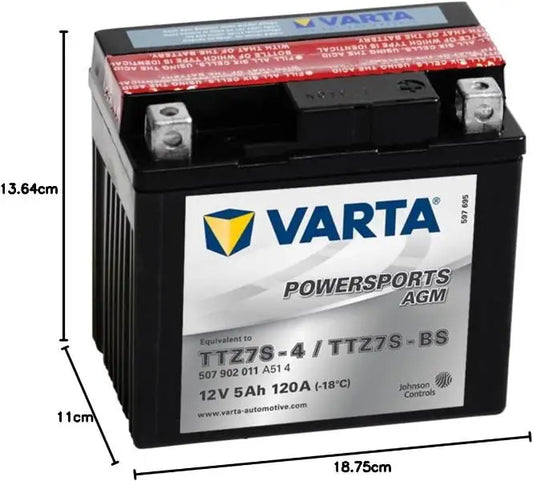 VARTA YTZ7S - TTZ7S 12V 5AH 120A Batteria per Moto +D Dimensioni: 113X70X105