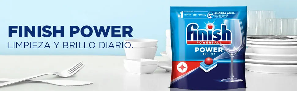 Finish Power All in 1 - Confezione da 5 confezioni da 25+25 (250) compresse o confezione da 2 confezioni da 25+25 (100) compresse per lavastoviglie senza fosfato, con Powerball per rimuovere le macchie di grasso più difficil