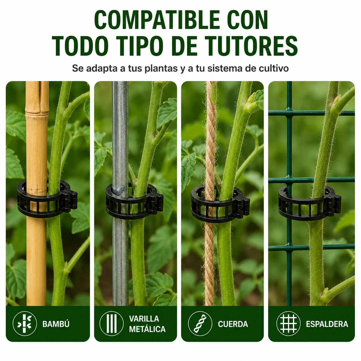 Clip per piante ZAIROM per fissare le piante ai pali senza corde o nodi, design ergonomico e apertura facile per colture rampicanti come viti e fagioli, nero