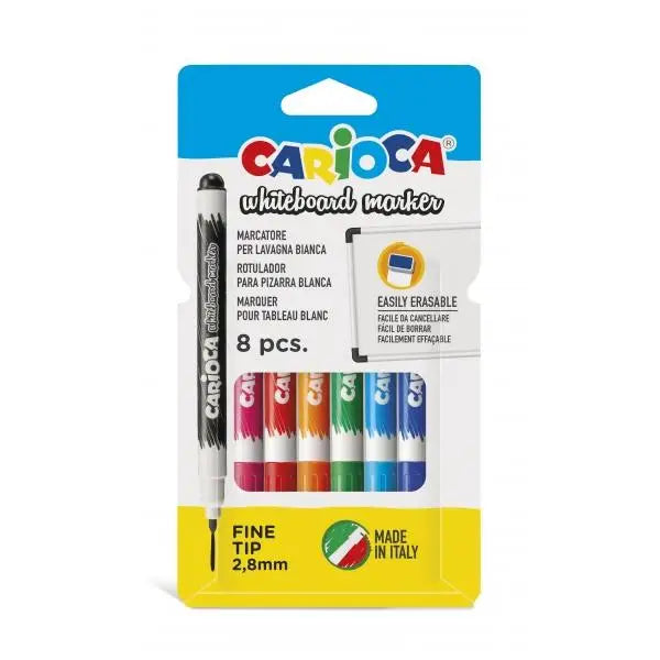 Confezione da 8 pennarelli per lavagna Carioca punta fine - asciugatura rapida - cancellabili facilmente - punta Ø 2,8 mm - colori assortiti