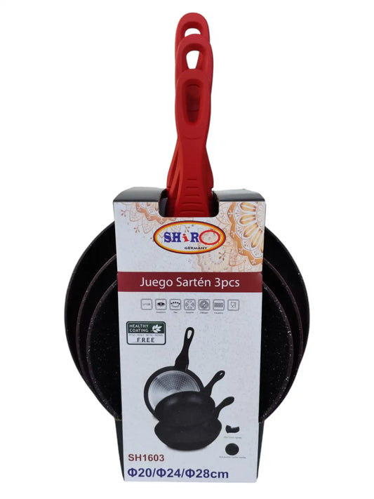 PACK X3 - SET X3 - Padelle - Padella - ADATTO A TUTTI I TIPI DI FOGGIO - LAVABILE IN LAVASTOVIGLIE - COLORE GRIGIO - BATTERIA DA CUCINA - 3 PEZZI IN GRANITE - 20 CM - 24 CM - 28 CM - ANTIADERENTE - MARMOLA TAGLIA - ADATTO - C