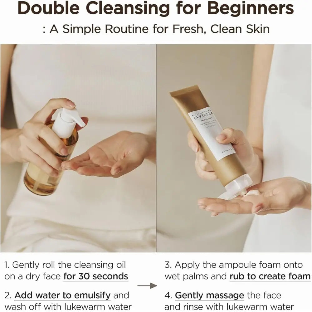 Pack SKIN1004 Madagascar Centella Double Cleansing Duo | Olio Detergente Leggero 200 ml + Schiuma Ampolla 125 ml | Doppia detersione lenitiva che rimuove il trucco e pulisce i pori in profondità