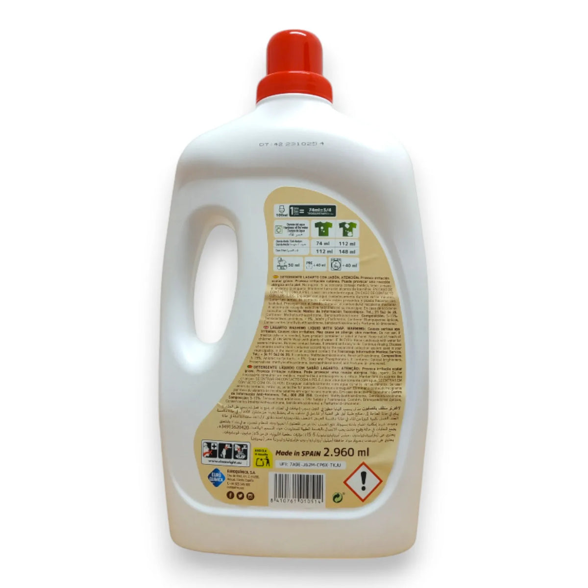 Detersivo Lagarto con Sapone Naturale 40 Lavaggi 2960ml - Prodotto in Spagna - La Cura più Naturale per i tuoi Vestiti - Ideale per il Lavaggio Quotidiano dei Vestiti in Lavatrice o a Mano - Confezione di Unità - LAGARTO.