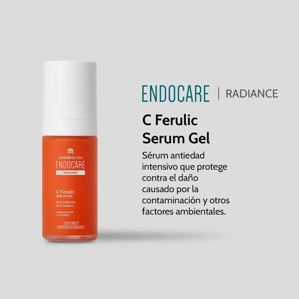 ENDOCARE Radiance C Ferulic Serum Gel 30 ml | Siero anti-inquinamento, antiossidante e anti-età con Vitamina C pura, acido ferulico ed Edafence® | Effetto luminosità e detox urbano