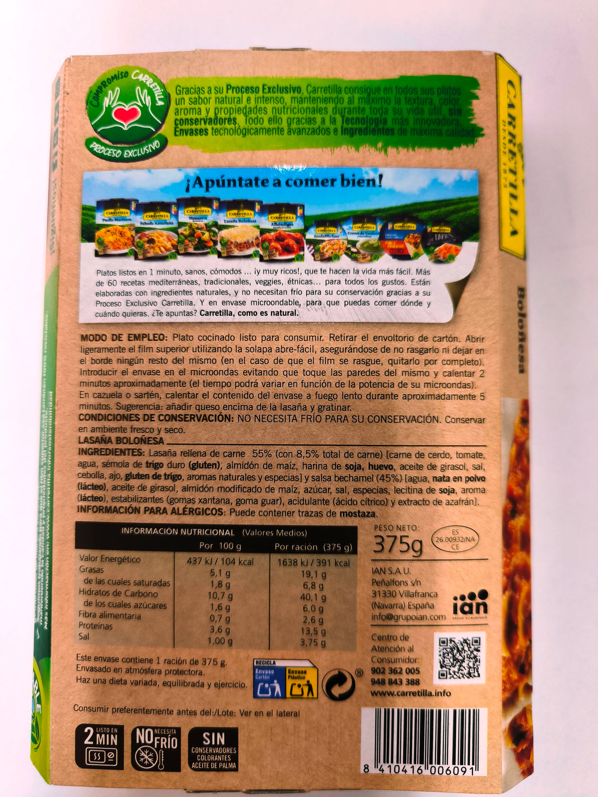 TRUCK Lasaña Bolognese 10 unità da 375 G - Piatti pronti - Senza conservanti, Senza coloranti