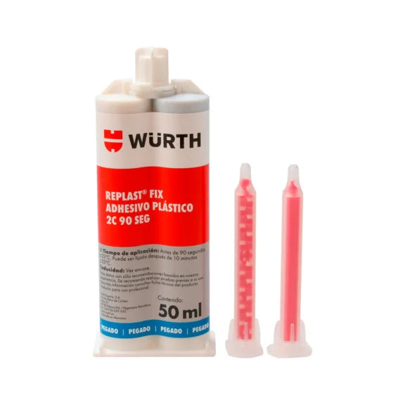 Adesivo Plastico Würth 50 ml con 2 Cannule - Riparatore Multifunzionale per Componenti, Massima Resistenza, Indurimento Rapido in 90 Secondi e Risultati Duraturi.