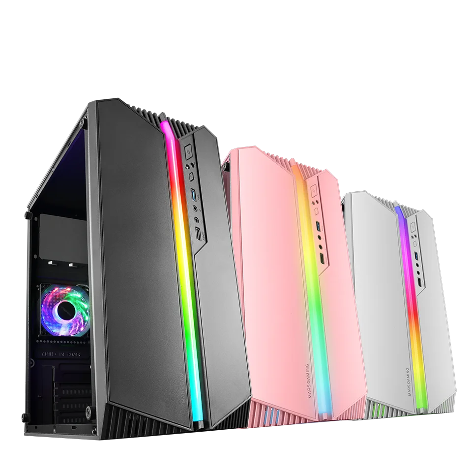 Mars Gaming MC-S1, custodia compatta per PC da gioco Micro-ATX, 12 modalità ARGB anteriore, finestrino laterale, supporto raffreddamento liquido, ventola FRGB, scatola ARGB nera, bianca o rosa