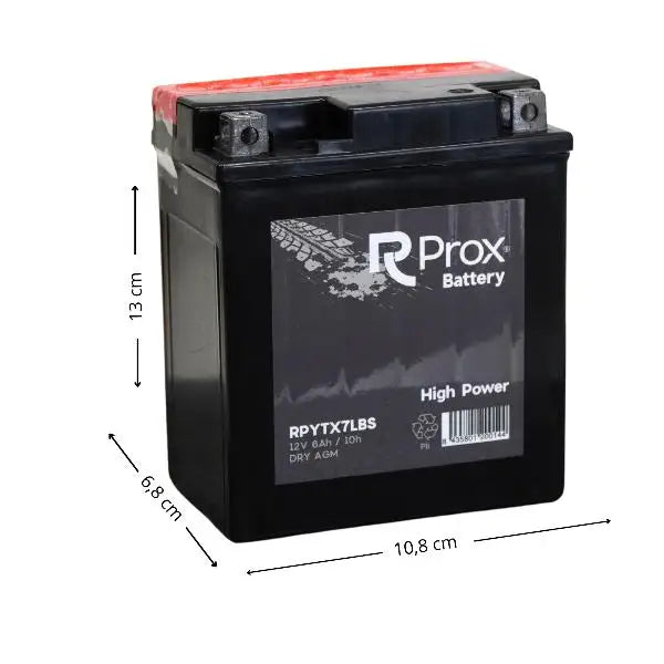 Batteria per Moto YTX7L-BS AGM Alta Potenza 12V 6Ah 100Amp. Massima Potenza di Avviamento. Batteria RC Prox Prodotta in Europa.