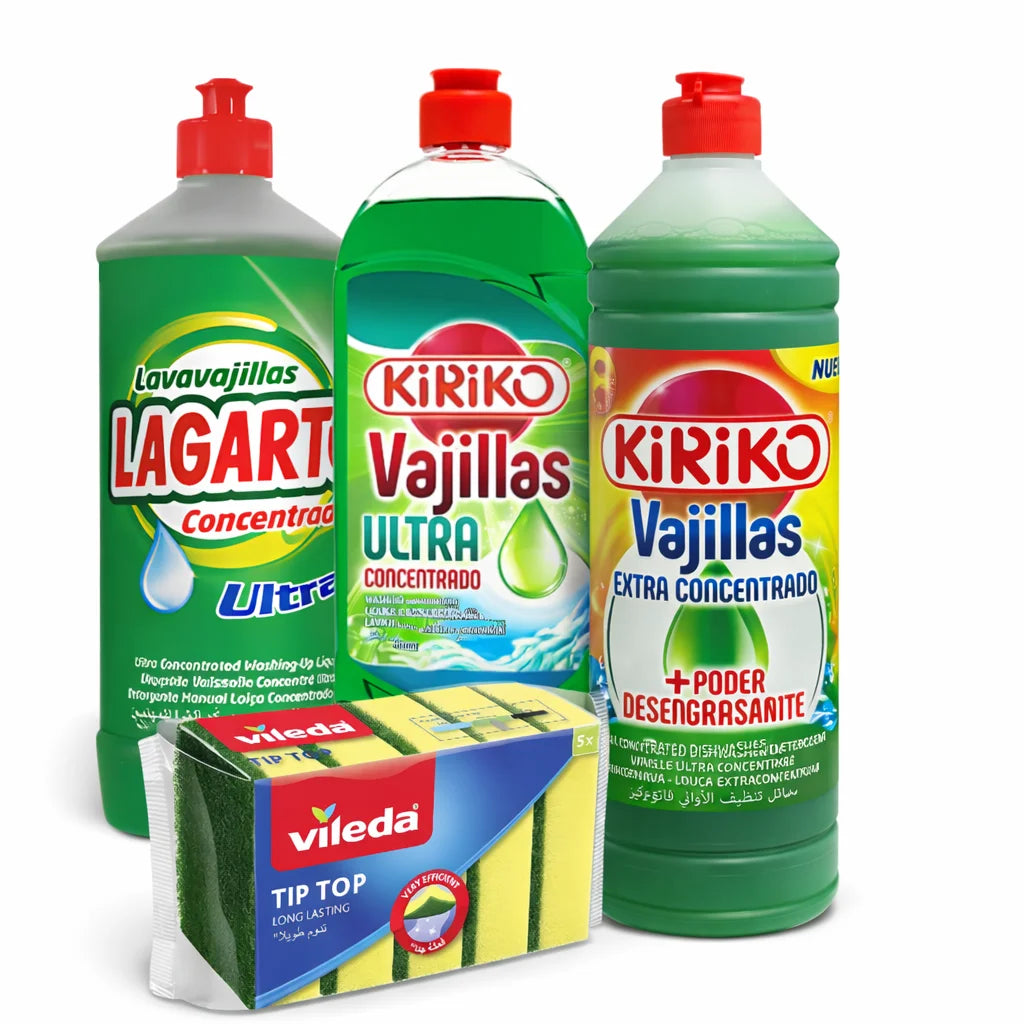 Confezione Lavastoviglie - Lagarto Ultra 750ml + Kiriko Ultra Concentrato 750ml + Kiriko Extra Concentrato + Potere Sgrassante 1L + Spugne Lavapiatti Videla x5 Unità