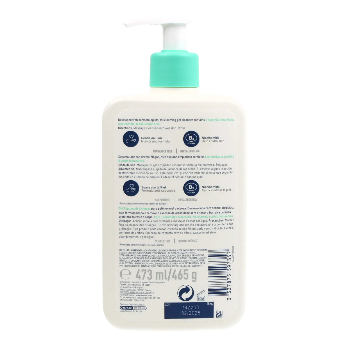 Cerave Gel detergente schiumoso per pelle normale e grassa 473 ml