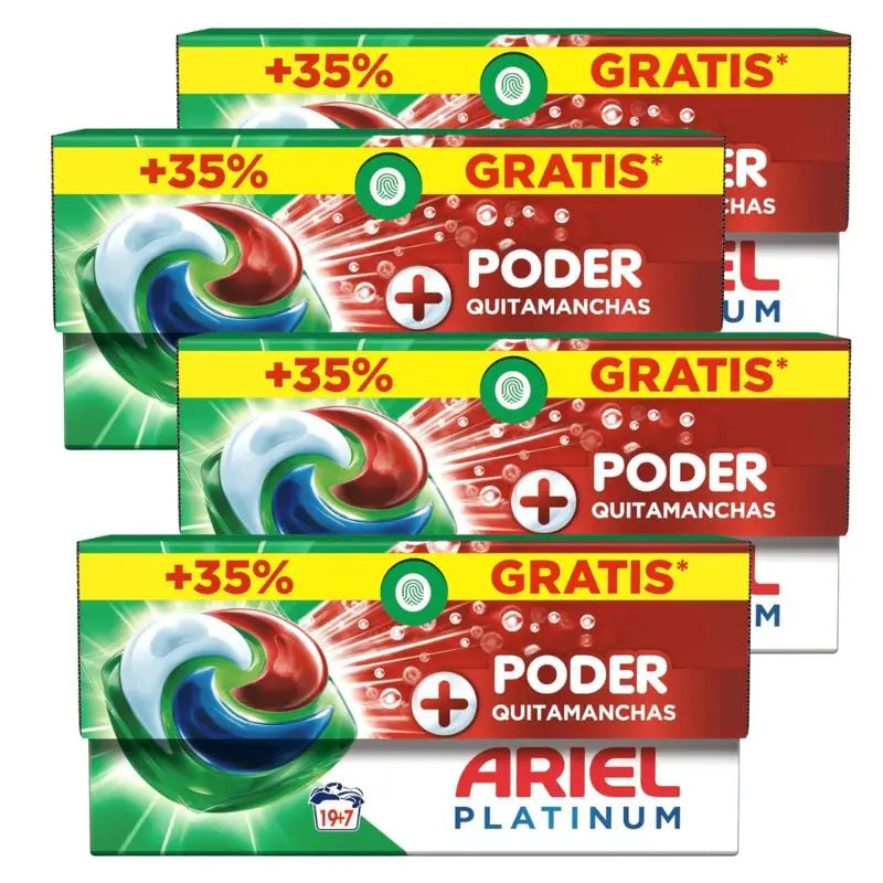 ARIEL Pastiglie Detergenti 3 in 1 Extra Potenza ANTI-MACCHIA 19+7 Lavaggi Confezione da 4 x 19+7 Lavaggi Totale 104 Lavaggi【ROUA】