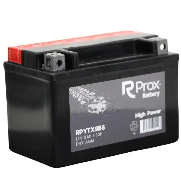 Batteria per moto YTX9-BS AGM ad alta potenza 12V 8Ah 135A. Massima potenza di avviamento. Batteria RC Prox prodotta in Europa.