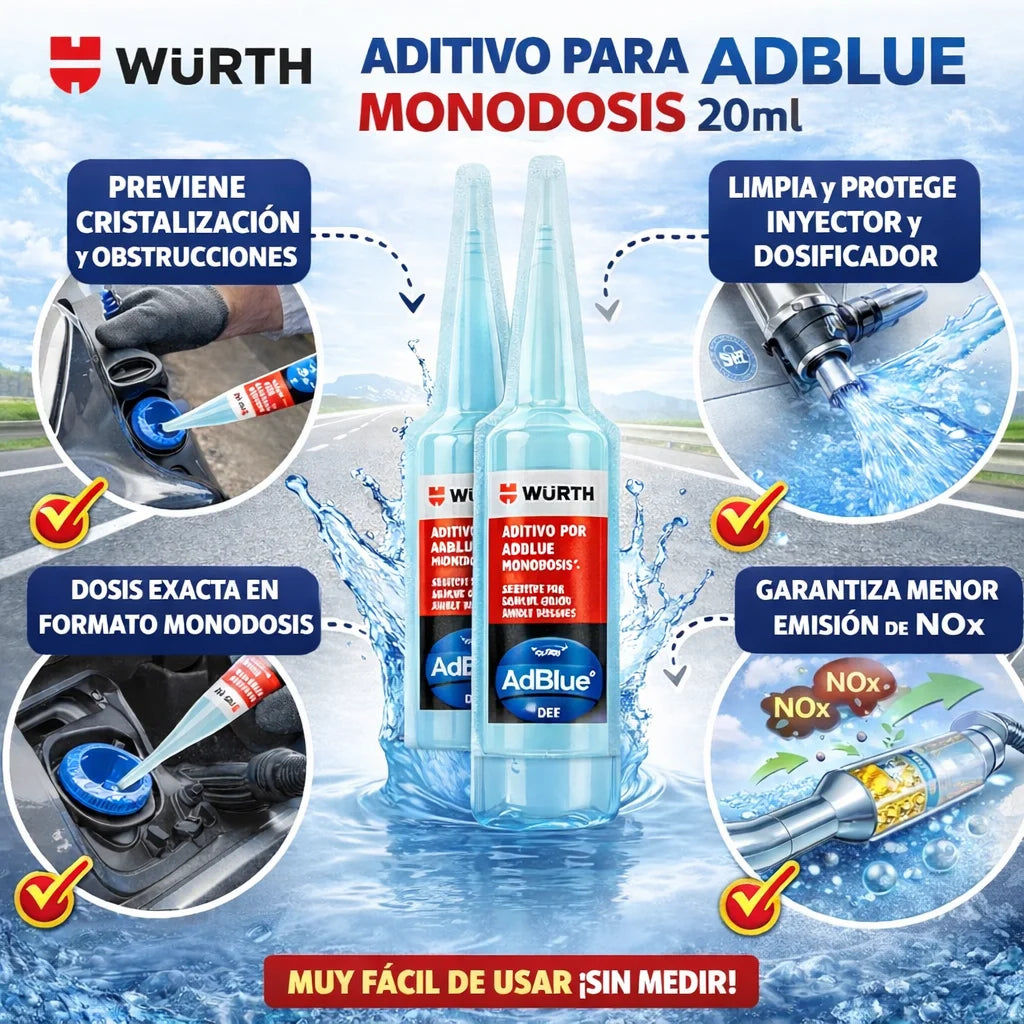 Würth - Additivo Anticristallizzante per AdBlue Monodose 20 ml | Pulizia Profonda del Sistema SCR | Compatibile con Qualsiasi Marca di AdBlue, Ideale per Serbatoi fino a 12 L