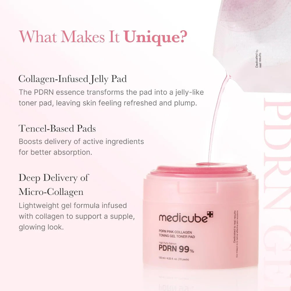 Medicube - PDRN Pink Collagen Toning Gel Pad con niacinamide e centella per idratare la pelle 70 unità